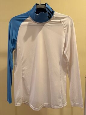 J.Lindeberg White Long Sleeve Tee with Blue Shoulder and Collar